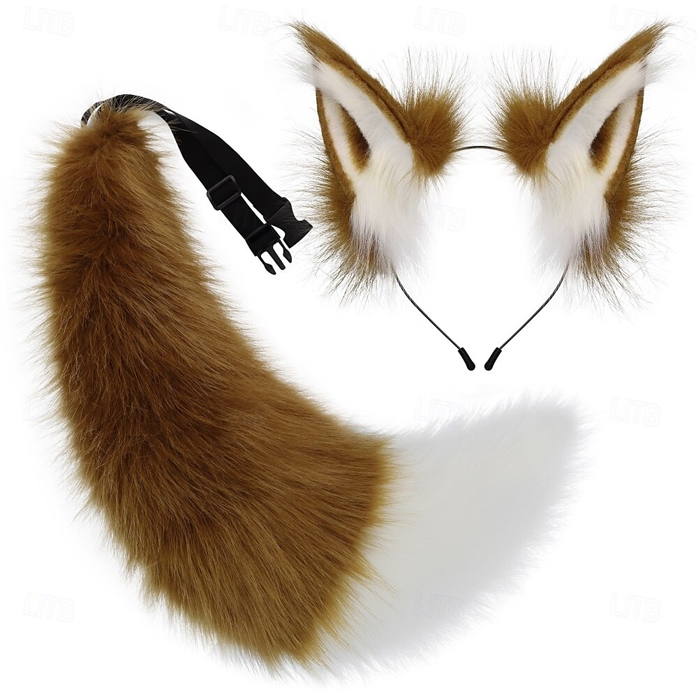 Set di orecchie di volpe pelose, fascia per capelli e coda – orecchie e coda di animali realistici, accessori per cosplay per Halloween, feste, convention e spettacoli del 2025 a $41.99 –P8