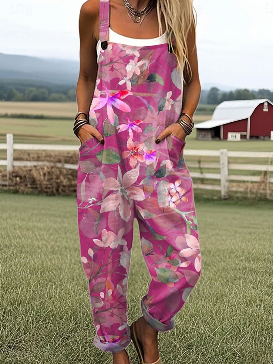 Femmes Salopette Actif Fleuri Sans manches Droit Vacances Rue Coupe Ample Jaune Bleu Violet Été de 2025 ? $34.99 –P4