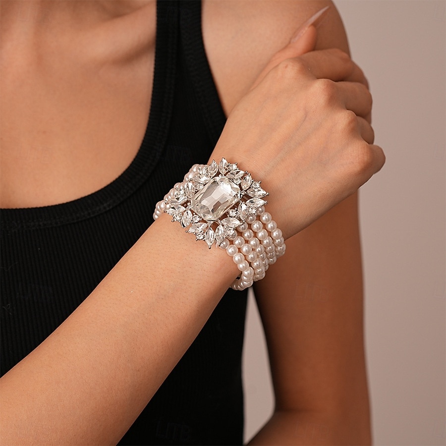 női gyöngyös strasszos ékszer - vintage ihletésű nyaklánc, karkötő és fülbevaló Gatsby partikra és esti eseményekre 2026 - $14.99 –P3