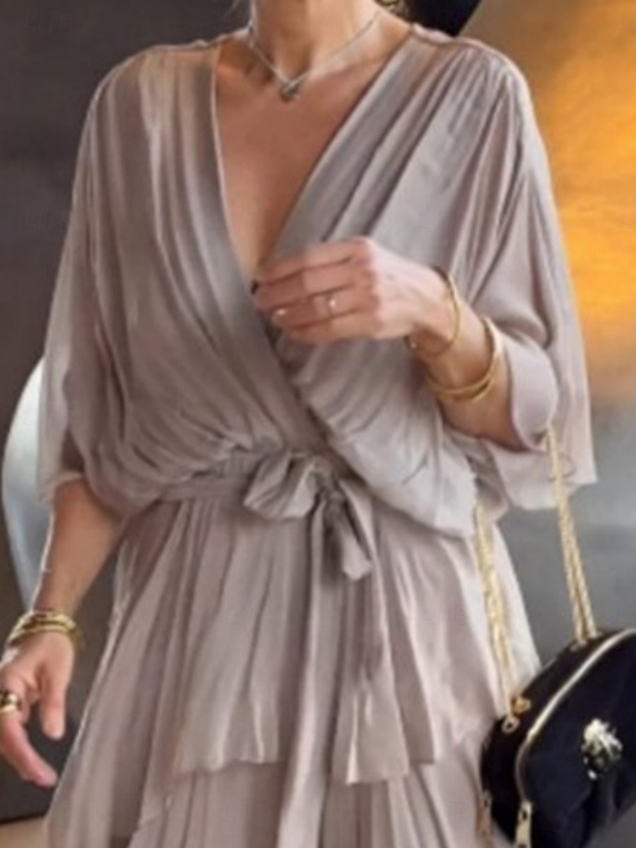 Women's Mini Dress Cocktail Dress Wedding Guest Dress Chiffon Fashion Modern Outdoor Vacation Regular Fit Plain 3/4 Length Sleeve V Neck Gray Summer Spring Fall Autumn 2025 - $28.99 –P1
