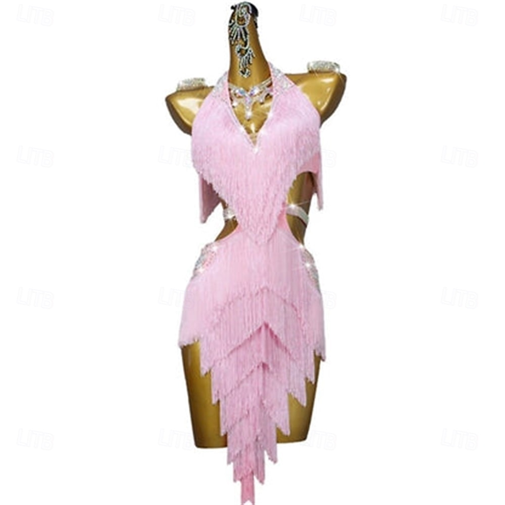 Robe de danse latine glamour à franges pour femme – Costume à franges scintillantes, idéal pour le cha-cha et la rumba &spectacle de salle de bal de 2025 ? $212.99 –P5