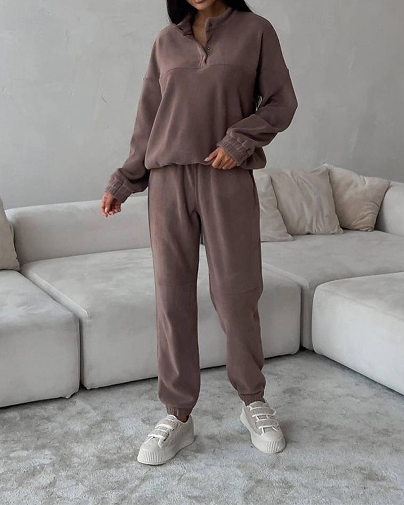 Női Divat Utcai sikk Tracksuit Nadrág szettek Hosszú ujj Állógallér Sima Hétköznapi viselet Randi Fekete Burgundi vörös Szürke Tavasz & Ősz Normál 2025 - $28.99 –P1
