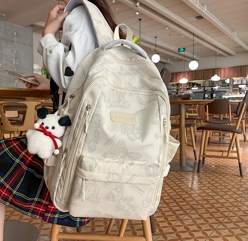 Dam Barn Pojkar ryggsäck Skolväska Funktionell ryggsäck Skolryggsäck bokväska Skola Nylon Justerbara Stor kapacitet Vattentät Dragkedja Svart Vit Purpur 2025 - $32.99 –P4