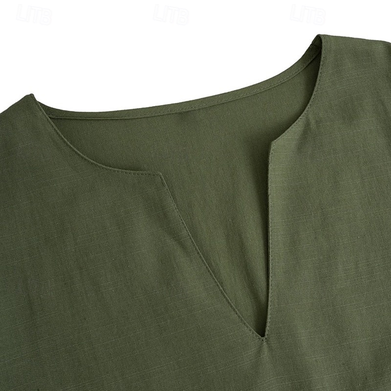 Herren Hemd Leinenhemd Sommerhemd Strandhemd Einfarbig Urlaub Lässig Schwarz Weiß Grün Khaki Langarm V Ausschnitt Sommer Frühling Bekleidung Basic 2025 - $20.99 –P4