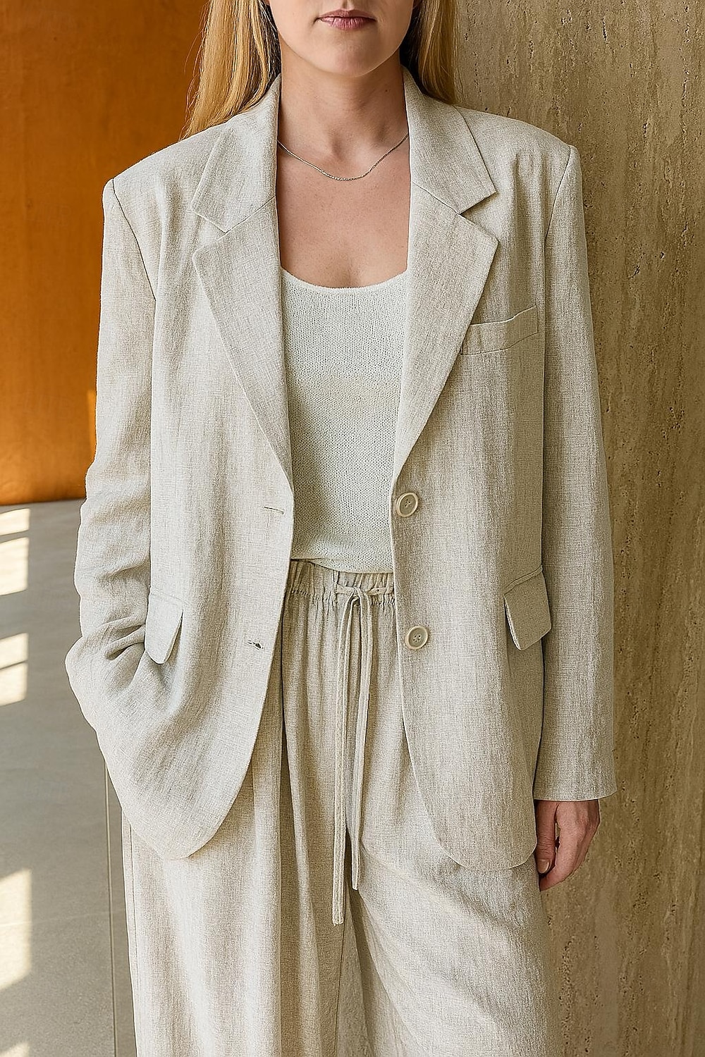 Blazer de lino y tencel para mujer, transpirable, con bolsillos y botones, elegante, vintage, a la moda, para uso diario, color liso, formal, para oficina o carrera, informal, de botonadura sencilla, 2026 - $81.99 –P19