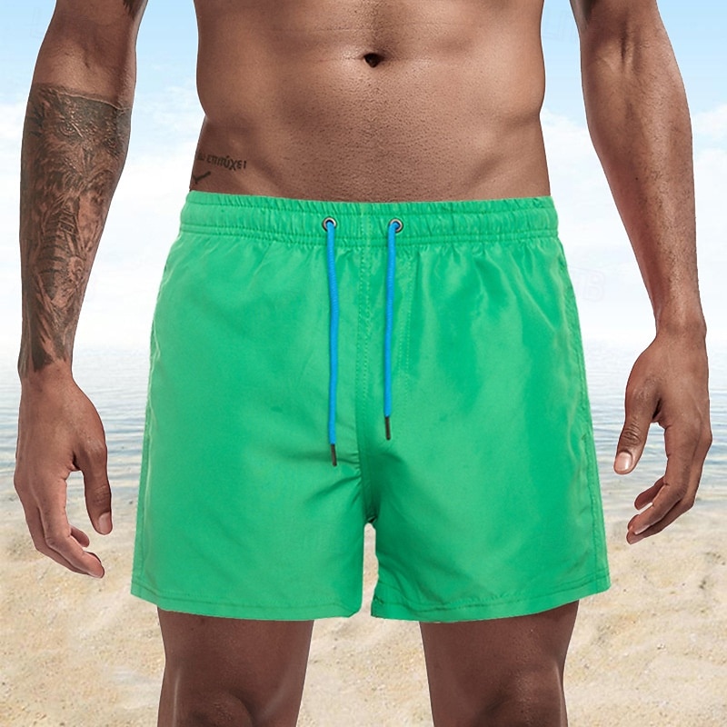 Homens Calção Justo de Natação Shorts de Natação Bermuda de Surf Tecido Secagem Rápida Respirável Cintura elástica Com Cordão Férias Praia Havaiana Casual Azul Lago Preto de 2025 por $13.99 –P15