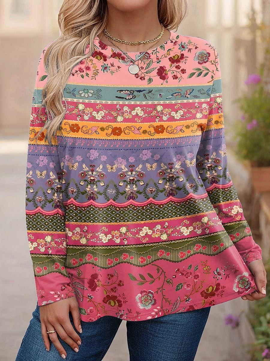 Pentru femei Plus Size Topuri Tricou Grafic Abstract Imprimeu Manșon Lung Stil Nautic Casual Zilnic Poliester Toamnă Iarnă Albastru piscină Galben 2026 - $24.99 –P6