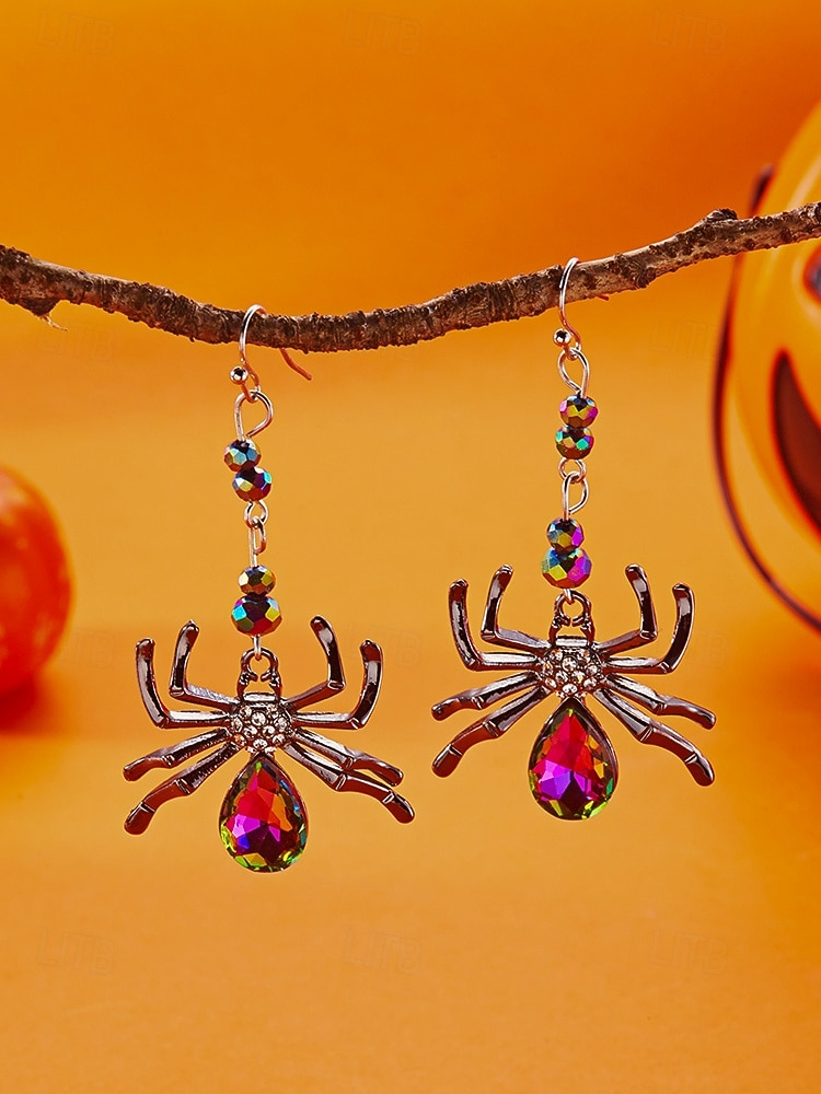 Boucles d'oreilles pendantes araignées d'Halloween pour femmes – design en alliage de cristal coloré, bijoux légers pour fêtes, cosplay et événements en boîte de nuit de 2026 ? $7.99 –P6