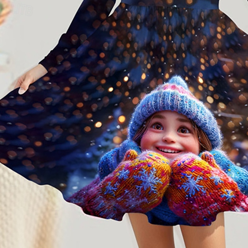 FILLE 3D Graphique Robe manche longue Été Printemps Vacances Quotidien Fête Princesse Beau Doux Enfants 4-12 ans Robe Décontractée Robe trapèze Mi-long Coupe régulière de 2025 ? $16.99 –P3