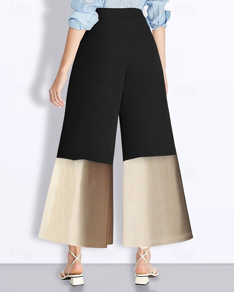 Per donna Gamba larga Moda Streetwear Lunghezza intera Naturale Blocco di colori Patchwork Elastico in vita Comodo All'aperto Vacanza Ferie Nero Autunno Vestibilità regolare del 2025 a $19.99 –P6