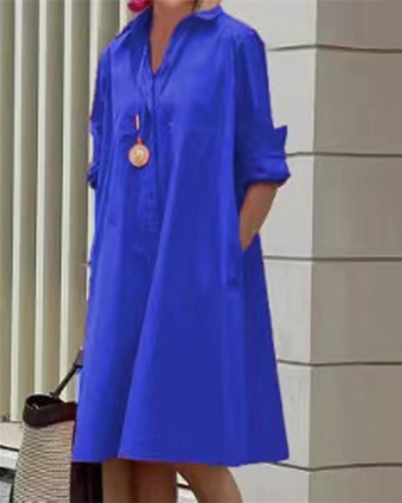 Femmes Robe Midi Robe Chemise Robe Décontractée Mode Moderne Quotidien Plage Week-end Coupe régulière Uni manche longue Col de chemise Bleu Vert Rose rouge Printemps Automne de 2025 ? $26.99 –P1