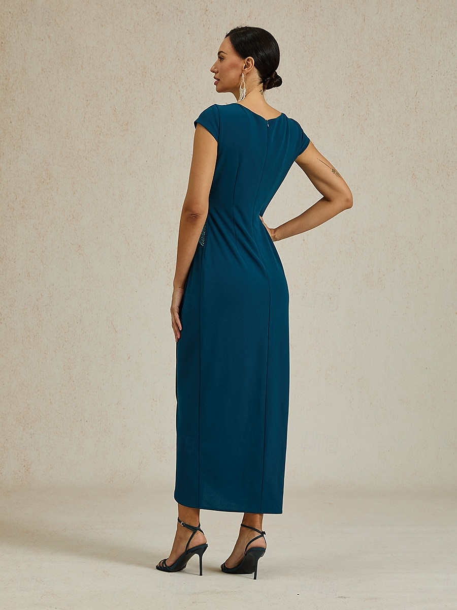 Femmes Robe maxi Robe fourreau Élégant Coupe régulière Couleur Unie Manche Courte Col en V Bleu Encre Été Printemps de 2025 ? $99.99 –P2