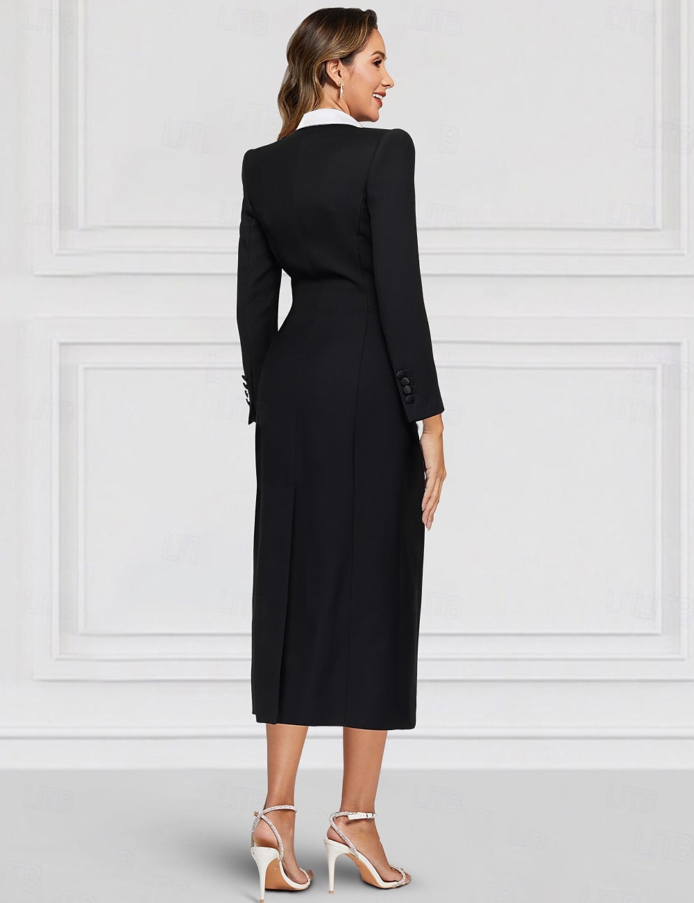 Robe blazer colonne mère de la mariée formelle élégante col chemise longueur cheville tissu extensible manches longues avec bloc de couleur 2025 de 2025 ? $154.99 –P2