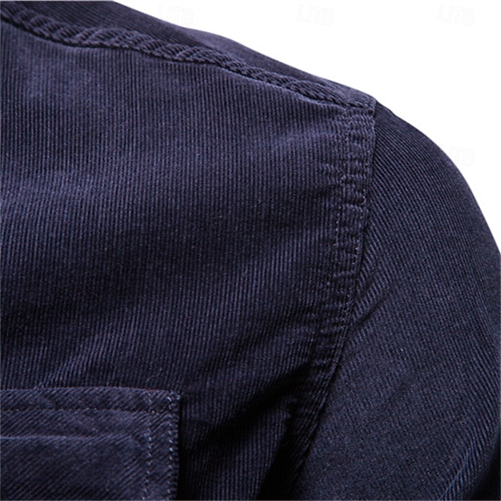 Voor heren Overhemd Normaal shirt Corduroyshirt Overhemd met knopen Spijkerbroekblauw Donker Marine Bruin Groen Grijs Lange mouw Effen Casual / Dagelijks Voorvak Kleding 100% katoen Casual 2025 - $29.99 –P3