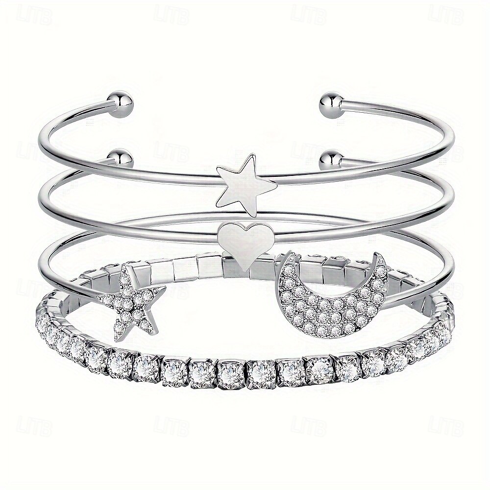 Dame Armringer geometriske MOON Hjerte Stjerne Elegant Mote Luksus Legering Armbånd Smykker Sølv / Gull Til Fest 2025 - $30.99 –P4