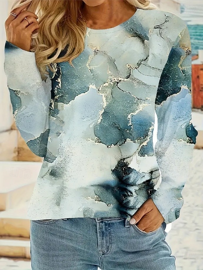 Pâques Femmes T-shirt Graphique Nuage Abstrait ancien Élégant Classique manche longue Col ras du cou Col rond Hauts Réguliers Quotidien Imprimé Noir Vert Été Printemps Automne de 2025 ? $22.99 –P3