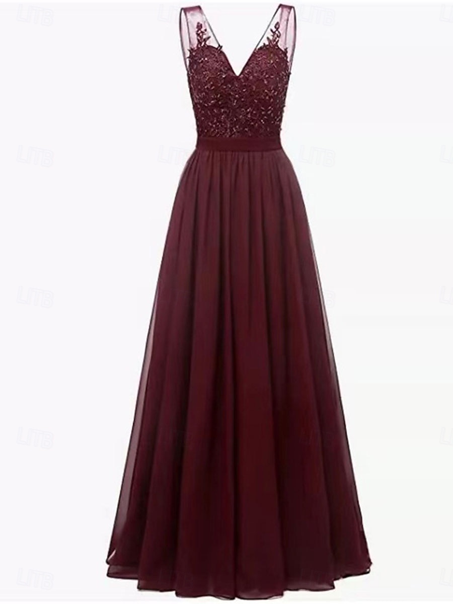 A-Linie Mutter der Braut Kleid Elegant Einfach V-Ausschnitt Bodenlang Ärmellos mit Falten 2025 - $109.99 –P1