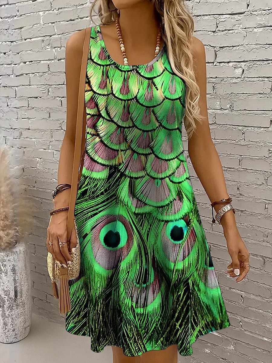 Damen Minikleid Sommerkleid A Linie Kleid Schulterfreies Kleid Urlaub Lässig Boho Ferien Strand Normale Passform Grafik Tiermotiv Ärmellos Rundhalsausschnitt Gelb Rote Blau Purpur Sommer Frühling 2025 - $21.99 –P5