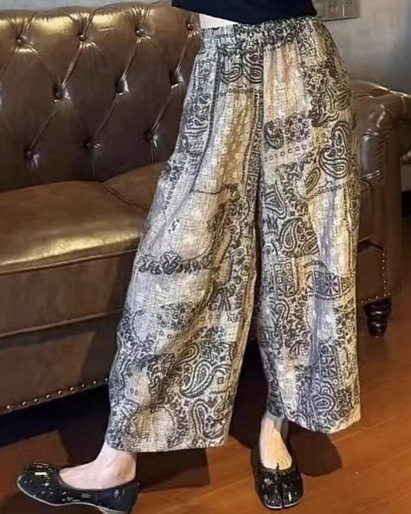 Dam Brett skaft Byxor Streetwear Ledigt Fullängd Naturlig Blomma Elastisk midja Mönster Mjuk Gata Helgdag Dagliga kläder Grå Höst Normal 2025 - $22.99 –P1