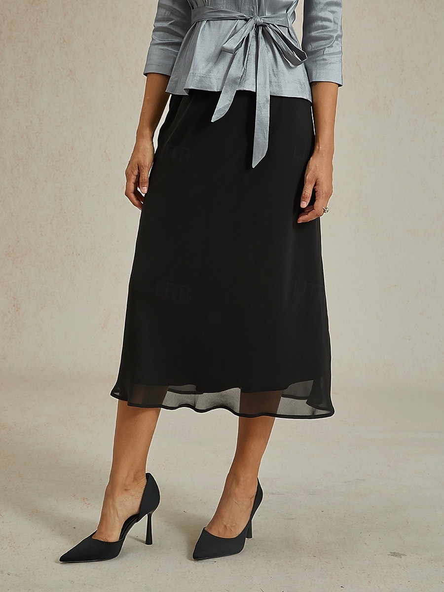 Pentru femei Larg Elegant Midi Talie Înaltă Fuste Inelastic Negru Vară Șifon 2025 - $49.99 –P1