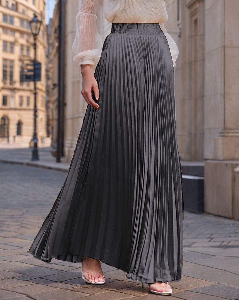 Pentru femei Fustă Fusta lunga Modă Lung Maxi Talie Înaltă Fuste Mată Zdrobit Plisată Sidefat Micro-elastic Zilnic Concediu Măr Verde Caisă Roșu Vin Roz mov Primăvară, toamnă, iarnă, vară Poliester 2025 - $19.99 –P11