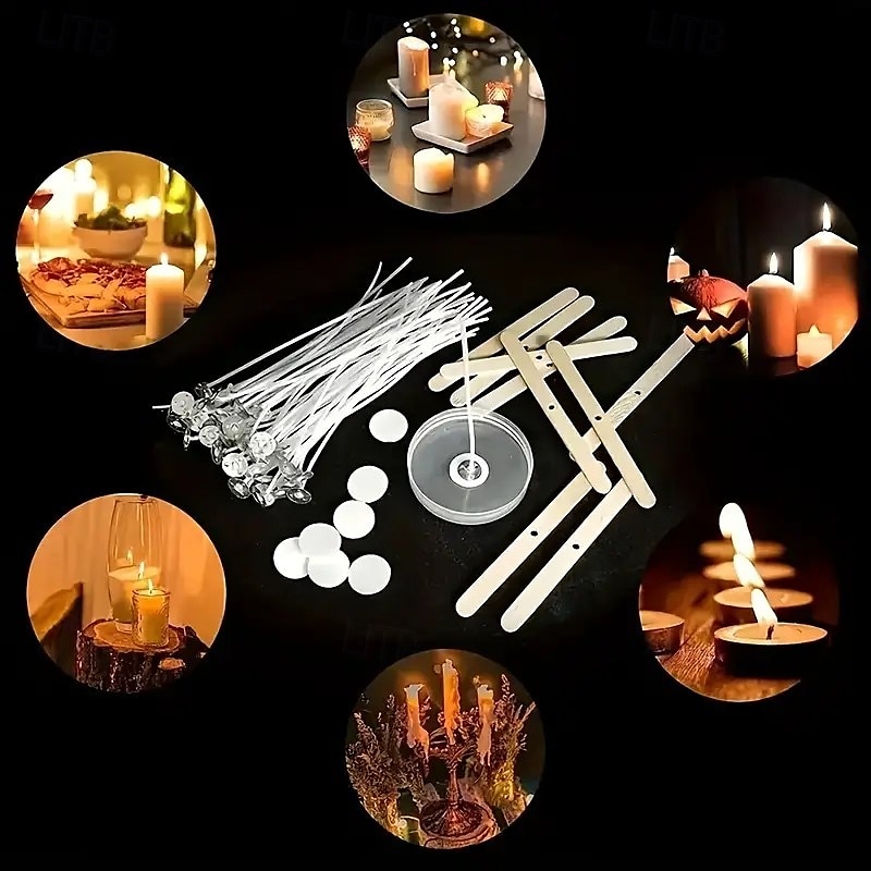 Set de 310 fitiluri pentru lumânări tip coloană – fitiluri de 3,3 cm, 16,3 cm, cu 10 suporturi și 100 de etichete, ardere fără fum, accesorii pentru fabricarea lumânărilor DIY, pentru uz casnic și 2026 - $22.99 –P1