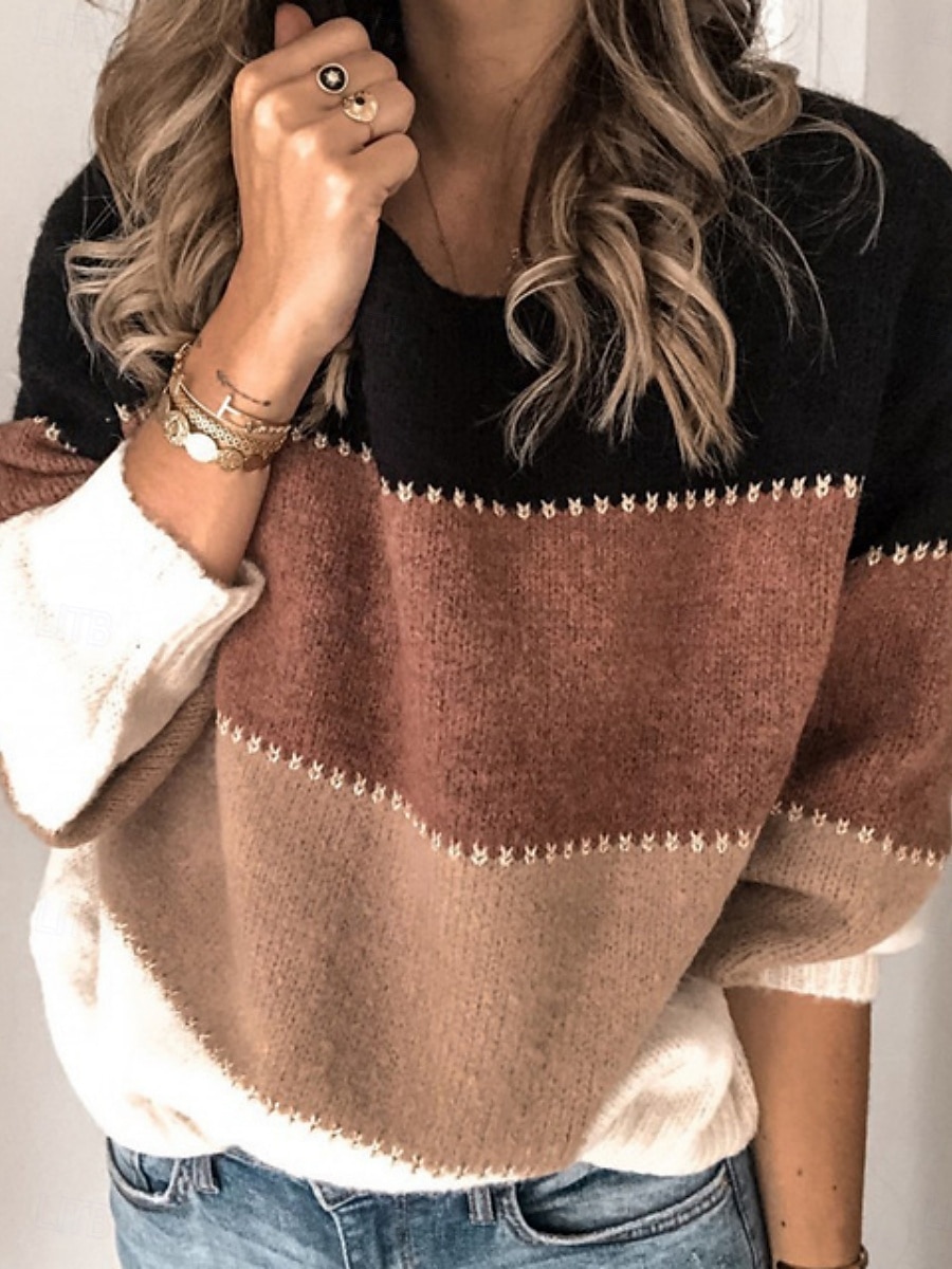 Dames Trui Casual Zacht Gestreept Geribd Strakke ronde hals Gebreid Lange mouw Normale tops breien Buiten Dagelijks Weekend Zwart Geel Herfst Winter 2025 - $29.99 –P1