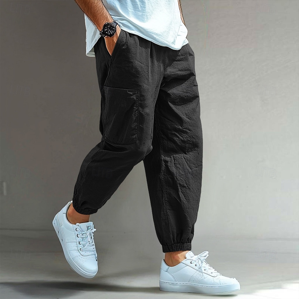 Herren Cargo-Hosen Leinenhosen Hose Shorts Sommerhose Elastischer Bund Einfach Komfort Atmungsaktiv Volle Länge Lässig Täglich Ferien Urlaub Mode Schwarz Weiß Unelastisch 2025 - $23.99 –P9