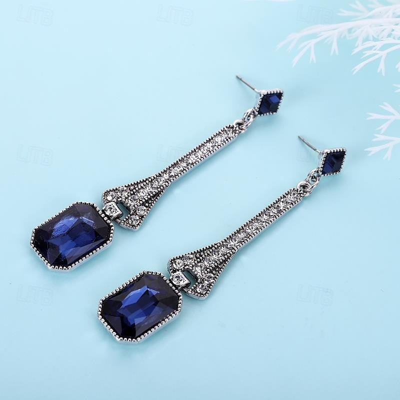 Women's 1920s Gatsby Drop Earrings - Art Deco Long Dangle Earrings with Blue Gemstones and Rhinestones for Roaring Twenties Parties 2025 - $9.99 –P7
