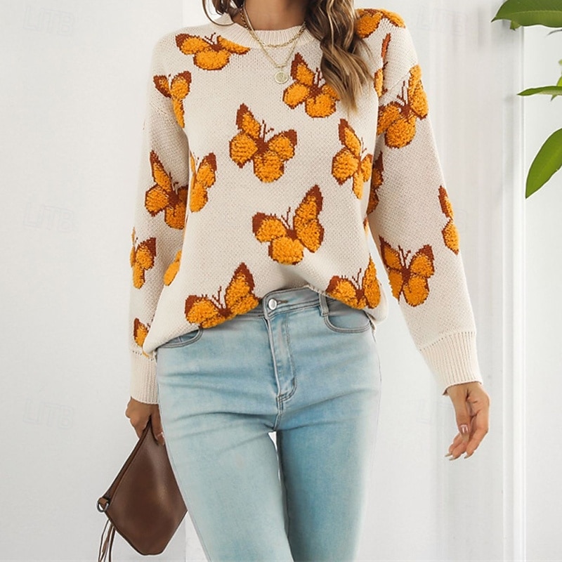 Per donna Maglione Casual Farfalla Spesso Girocollo Lavorato a maglia Manica Lunga Top Regolari Maglia Quotidiano Ferie Uscire Blu Viola Autunno Inverno del 2025 a $27.99 –P5