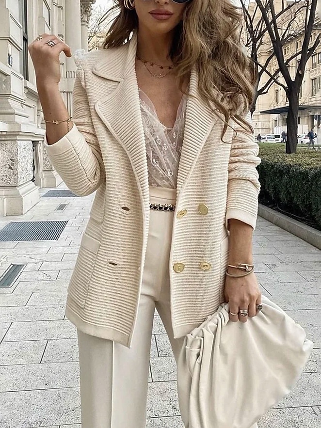 Damen Blazer Bequem Atmungsaktiv Knöpfe Mode Modern Einfach Arbeit Täglich Regulär Umlegekragen Normale Passform Langarm Oberbekleidung Schwarz Weiß Rosa Frühling Herbst 2025 - $29.99 –P6