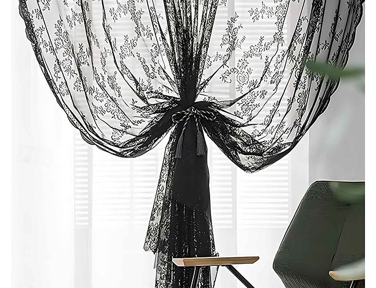 gardiner med jacquardspetskant - färdiga, tunna utomhusgardiner i lantlig stil 2025 - $6.49 –P7