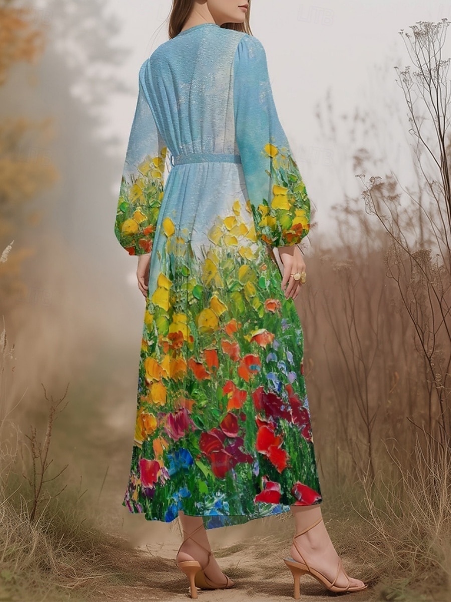 Femmes Robe Midi Robe Décontractée Mousseline de Soie Robe évasée Moderne Vacances Quotidien Week-end Coupe régulière Fleuri manche longue Col en V Bleu Roi Bleu Vert Bleu de minuit Été Printemps de 2025 ? $31.99 –P7