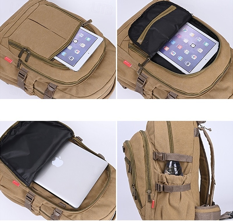 Herrryggsäck i vintage-canvas för resor och skola – stor ryggsäck i militärstil med flera fickor för utomhusbruk, vandring eller dagligt bruk 2025 - $29.99 –P5