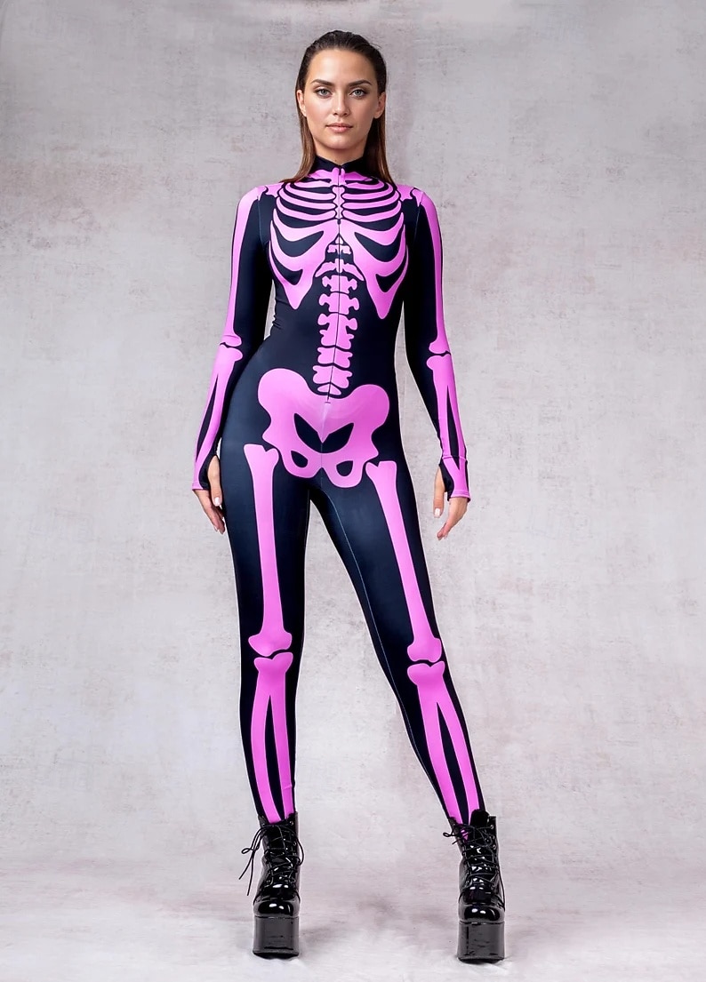 koponya csontváz test halloween csoportos páros jelmezek teljes testes macskaruha ijesztő jelmez férfi női fiú gyermek felnőttek előadás buli klub halloween karnevál halottak napja könnyű 2025 - $29.99 –P9