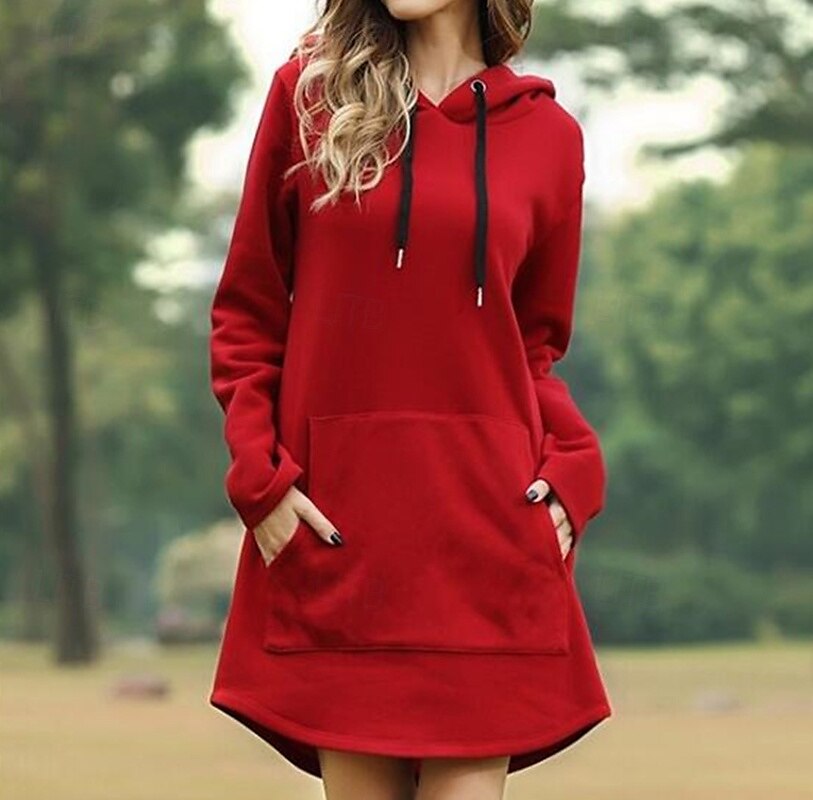 Dame Pullover hettegenser-genser عادي Gatemote Fritid Behagelig Langermet Med hette Lange topper Gate Ferie Ut på byen Lomme Quarter Zip Gul Rød Grå Høst 2025 - $22.99 –P2