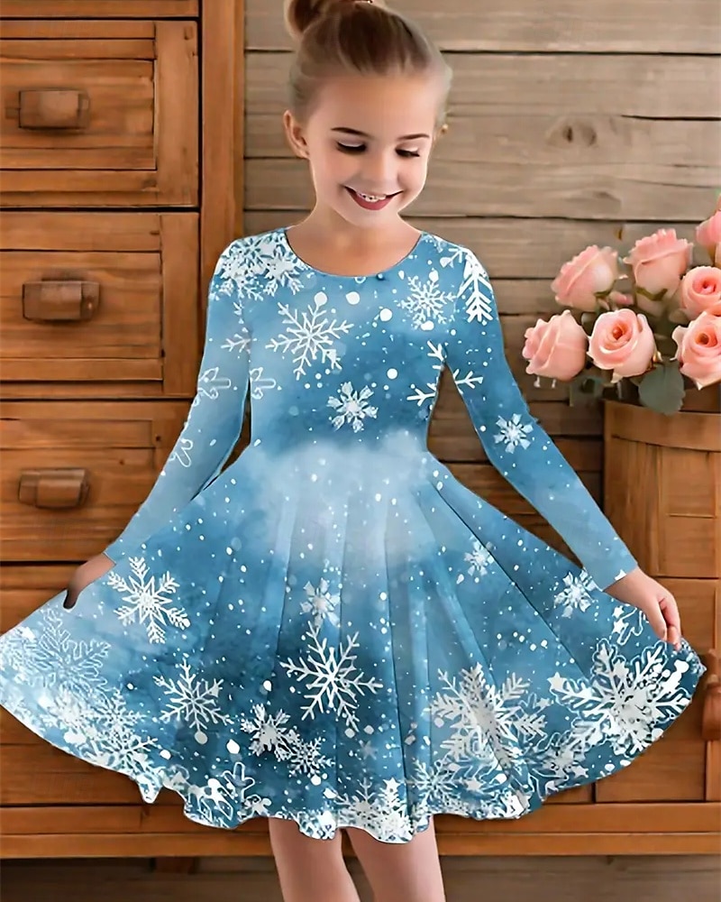 joulu Tyttöjen 3D Hirvi Lumihiutale Mekko Pitkähihainen Kesä Kevät Loma Päivittäin Pyhäpäivä Prinsessa Kaunis Makea Lapset 4-12 vuotta Rento mekko A linjainen mekko Polvipituinen Normaali 2025 - $16.99 –P1
