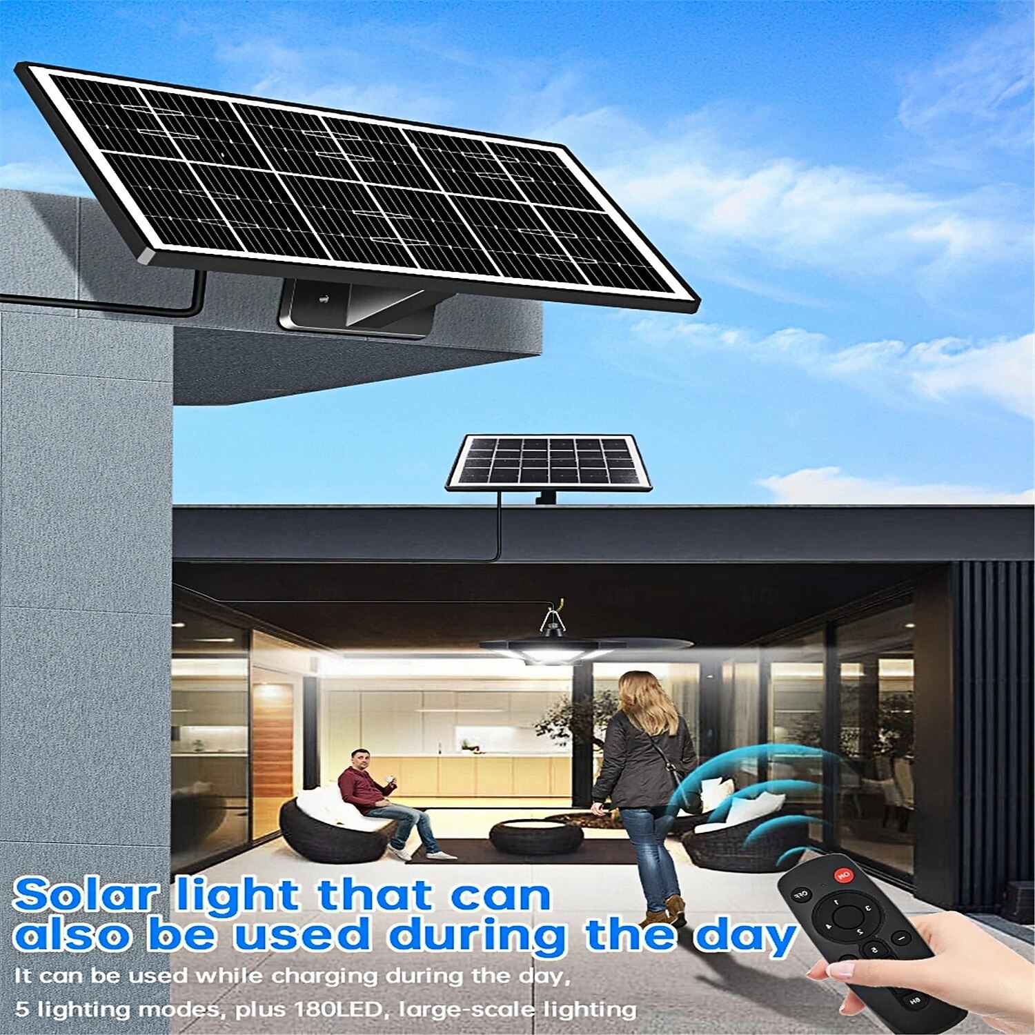Solar Shed Light Solar Pendant Light Indoor Outdoor 228/180 Led  5 Modes With Remote Control For Barn Gazebo Garage  1PC 2025 - CAD $116.57 –P4