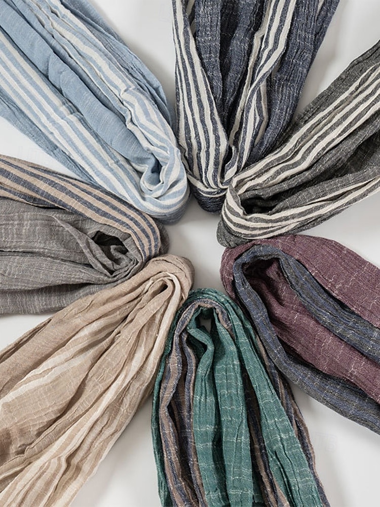 Men's Striped Cotton Scarf – Lightweight Soft Fringed Wrap for Fall & Winter, Casual Vintage Style Shawl for Travel, Daily Wear & Outdoor Activities 2025 - $14.99 –P4