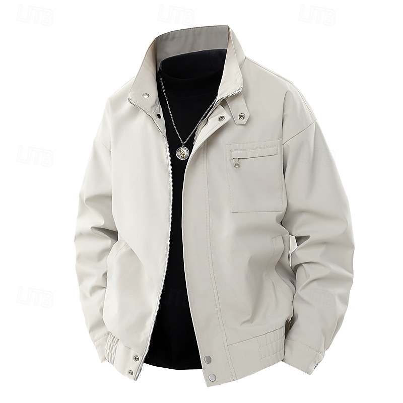 Herr Lättviktsjacka Vardaglig jacka Semester Dagligen Vindtät jacka Ficka Vår Höst Slät Mode Klassisk Hög krage Normal Aprikos Svart Purpur Grön Kaki Jacka 2025 - $44.99 –P13