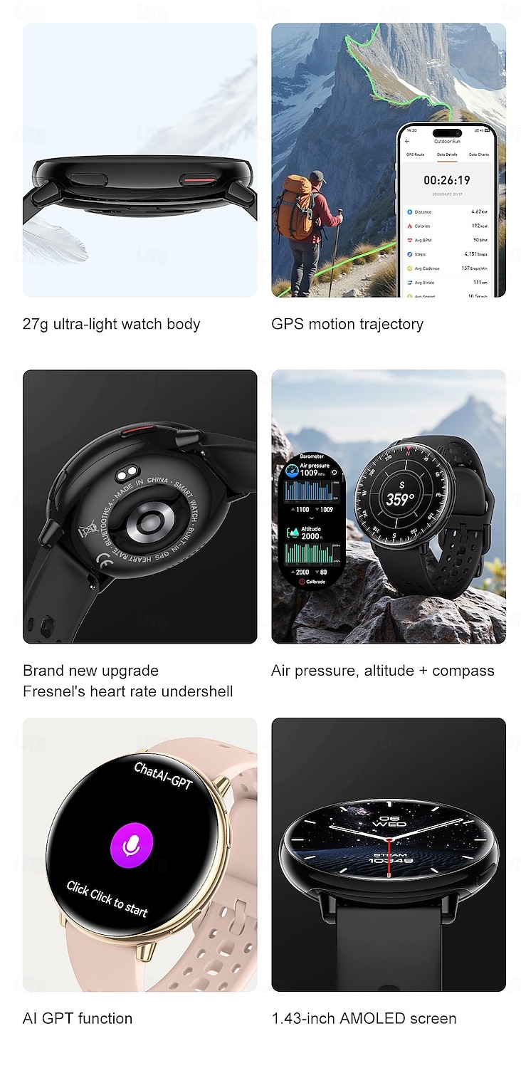 HD21 Montre intelligente 1.43 pouce Smartwatch Montre Connectée Bluetooth Minuterie Rappel d'appel Moniteur de Fréquence Cardiaque Rappel sédentaire Trouver mon Appareil Compatible avec Android iOS de 2025 ? $52.99 –P2