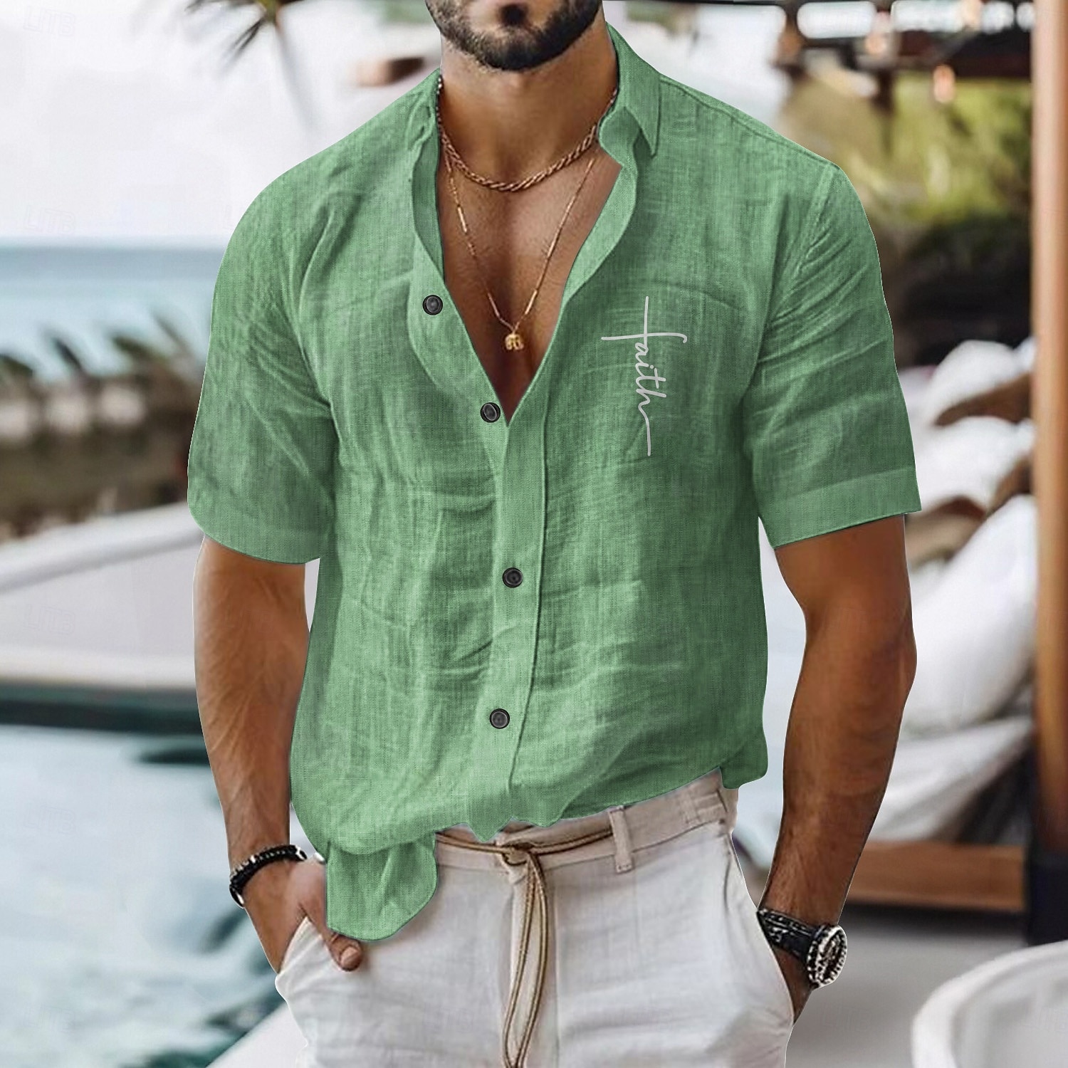 Per uomo Camicia di lino Camicia casual Camicia in cotone e lino Camicia con Bottoni Fede Vacanza Abbigliamento quotidiano Nero Bianco Verde chiaro Rosa Manica Corta Bavero Tutte le stagioni del 2025 a $22.99 –P6