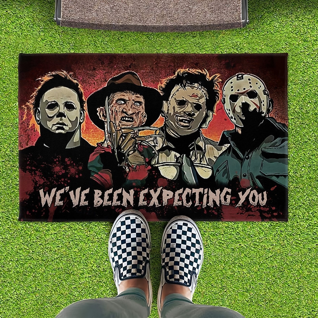 1ks halloweenská rohožka ke dveřím s hororovými postavičkami - protiskluzová, super savá, pratelná polyesterová koupelnová předložka pro vnitřní i venkovní použití 2025 - $10.99 –P6