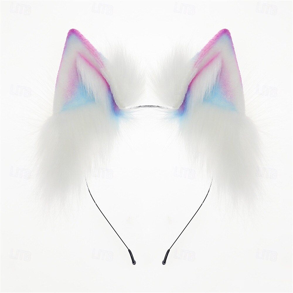 Bandă de păr cu urechi de pisică cu gradient de dopamină, cu urechi de vulpe și lup întunecate – urechi de animale lucrate manual pentru Halloween, cosplay, petrecere și jocuri de rol 2025 - $33.99 –P5
