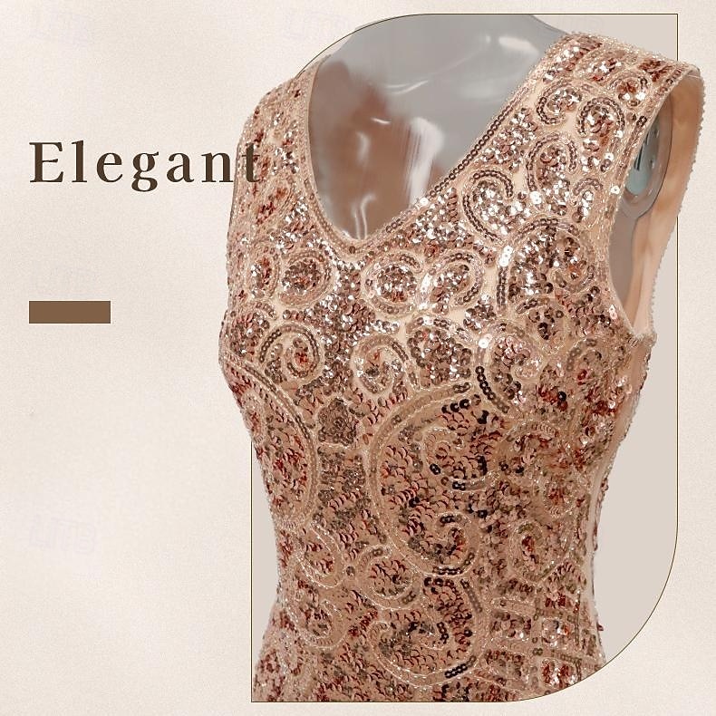 Retro vintage Roaring jaren '20 Jaren 1920 Boven de knie Tot de knie Flapper jurk Cocktailjurk Mouwloos The Great Gatsby Flapper Girl Pailletten Zoom V-hals Kostuum Dames Kerstmis Carnaval Bruiloft 2025 - $41.99 –P2
