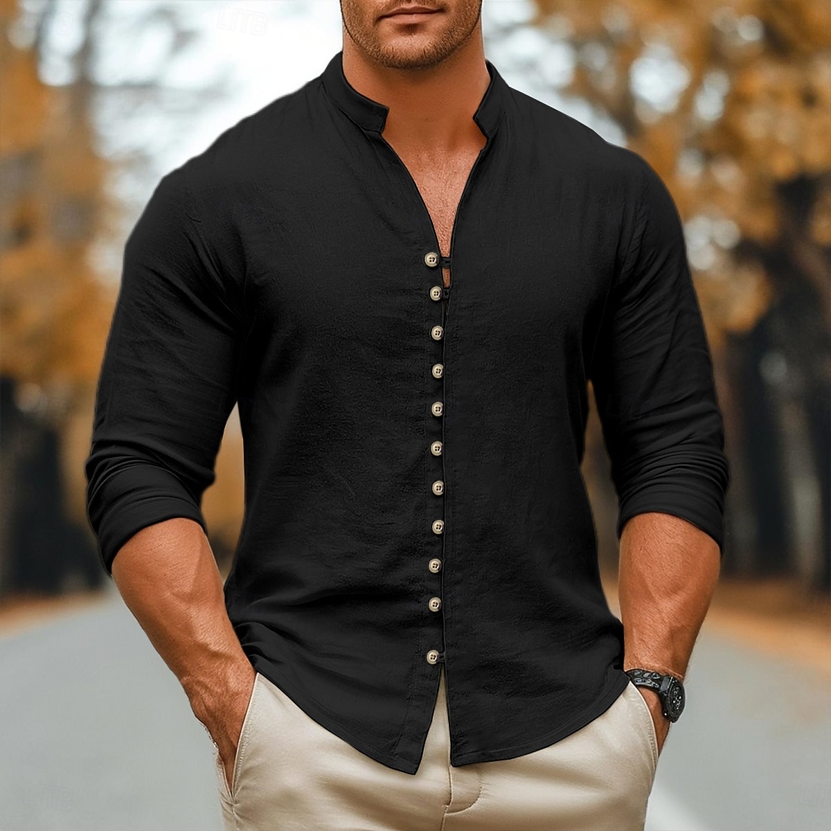 Per uomo Camicia Camicia di lino Camicia Estiva Camicia casual Camicia con Bottoni Semplice Casuale Quotidiano Bianco Rosa Verde Cachi Manica Lunga Collo alla coreana Primavera & Autunno Abbigliamento del 2026 a $24.99 –P15