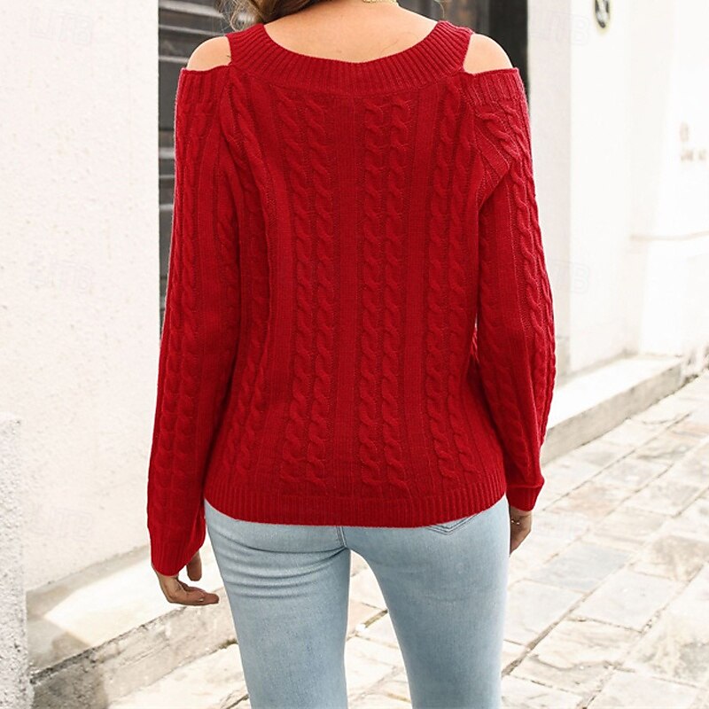Women's Pullover Casual Solid Color Chunky V Neck Knitted Long Sleeve Regular Tops Knit Daily Holiday Going out Red Blue Fall Winter 2025 - $22.99 –P7