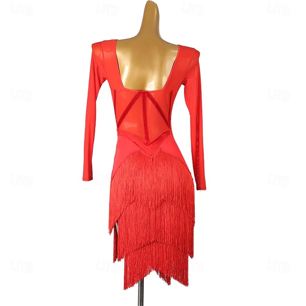 Danse Latine Robe Épissage Femmes Performance Entraînement Soirée manche longue Haut Nylon de 2025 ? $133.99 –P5