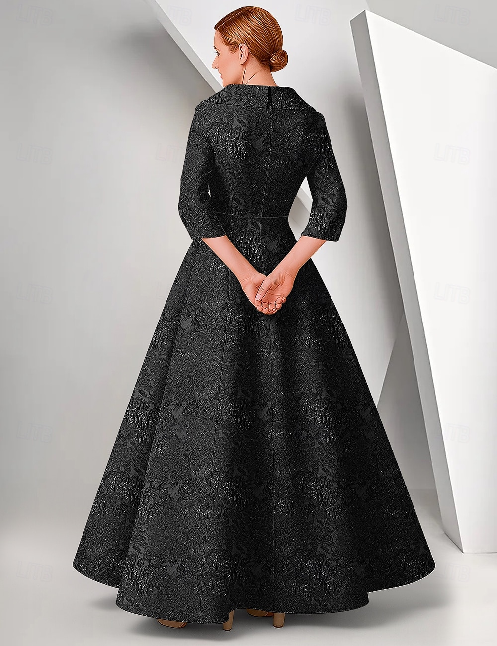 Black Floral Jacquard A-Line Evening Gown Elegant Dress Formal Wedding Floor Length Sleeveless V Neck Nylon with Pleats 2025 2025 - $169.99 –P3