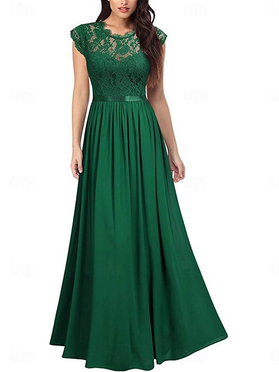 Pentru femei Rochie Lunga Rochie Maxi Rochie de dantela Rochie de Cocktail Rochie pentru invitata de nunta Șifon Elegant Modă Modern În aer liber Petrecere cu cocktail Fit regulat Simplu Manșon scurt 2025 - $27.99 –P7